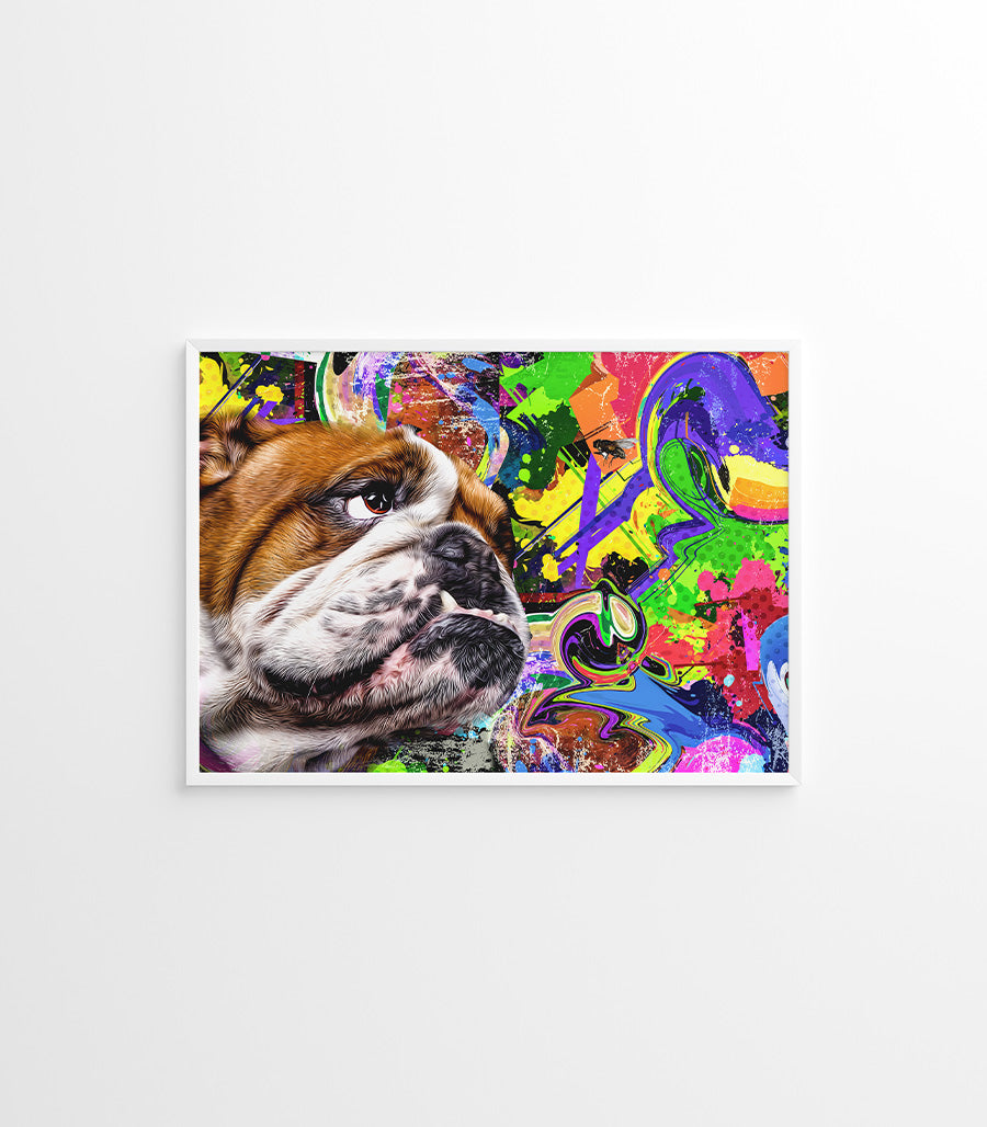 Tableau Décoratif Pop Art Animaux - Bulldog Coloré en Impression sur Velours