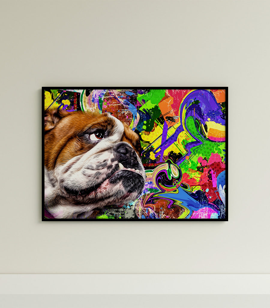 Tableau Décoratif Pop Art Animaux - Bulldog Coloré en Impression sur Velours