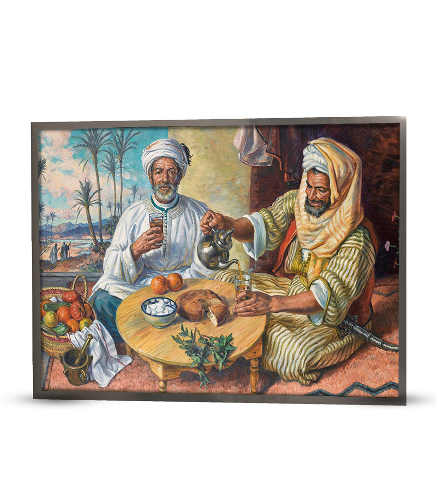 TABLEAU Décoratif de Convivialité Marocaine sous Les Palmiers