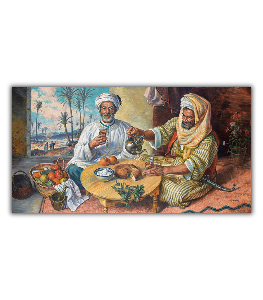 TABLEAU Décoratif de Convivialité Marocaine sous Les Palmiers