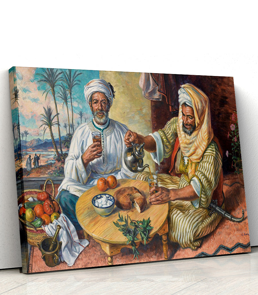 TABLEAU Décoratif de Convivialité Marocaine sous Les Palmiers