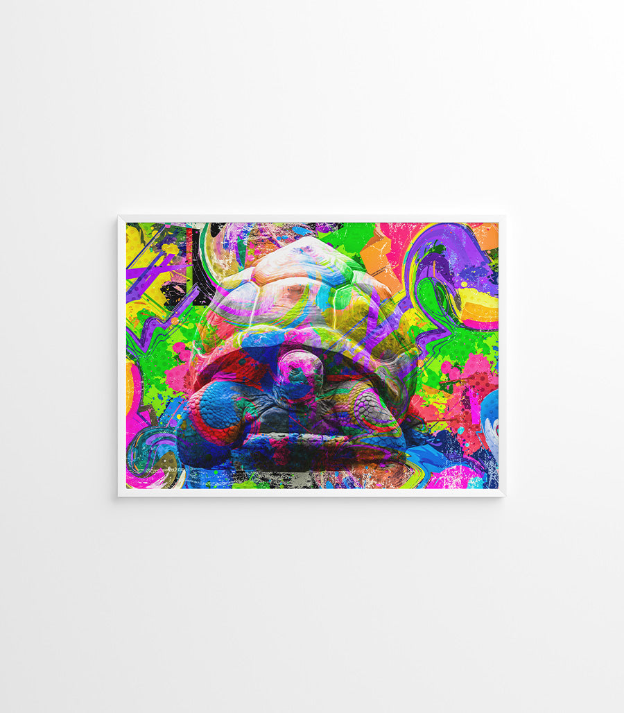 Tableau Décoratif Pop Art Animaux - Tortue Colorée en Impression sur Velours