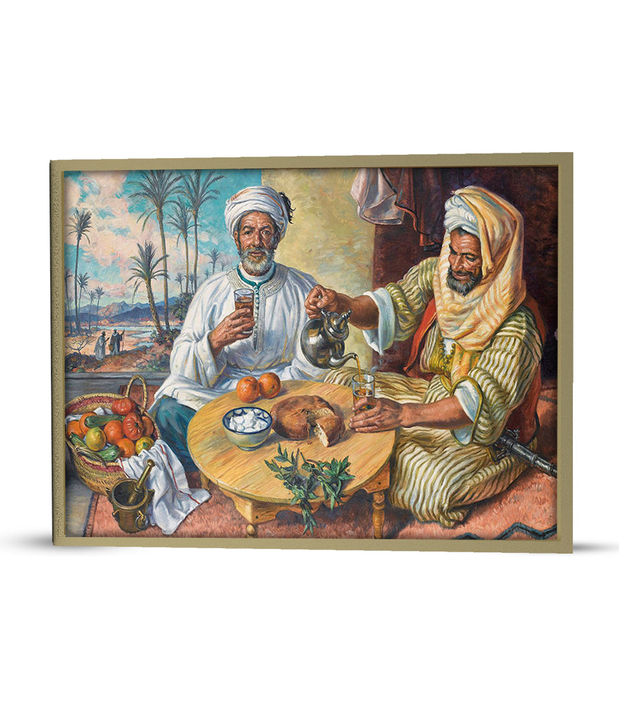 TABLEAU Décoratif de Convivialité Marocaine sous Les Palmiers