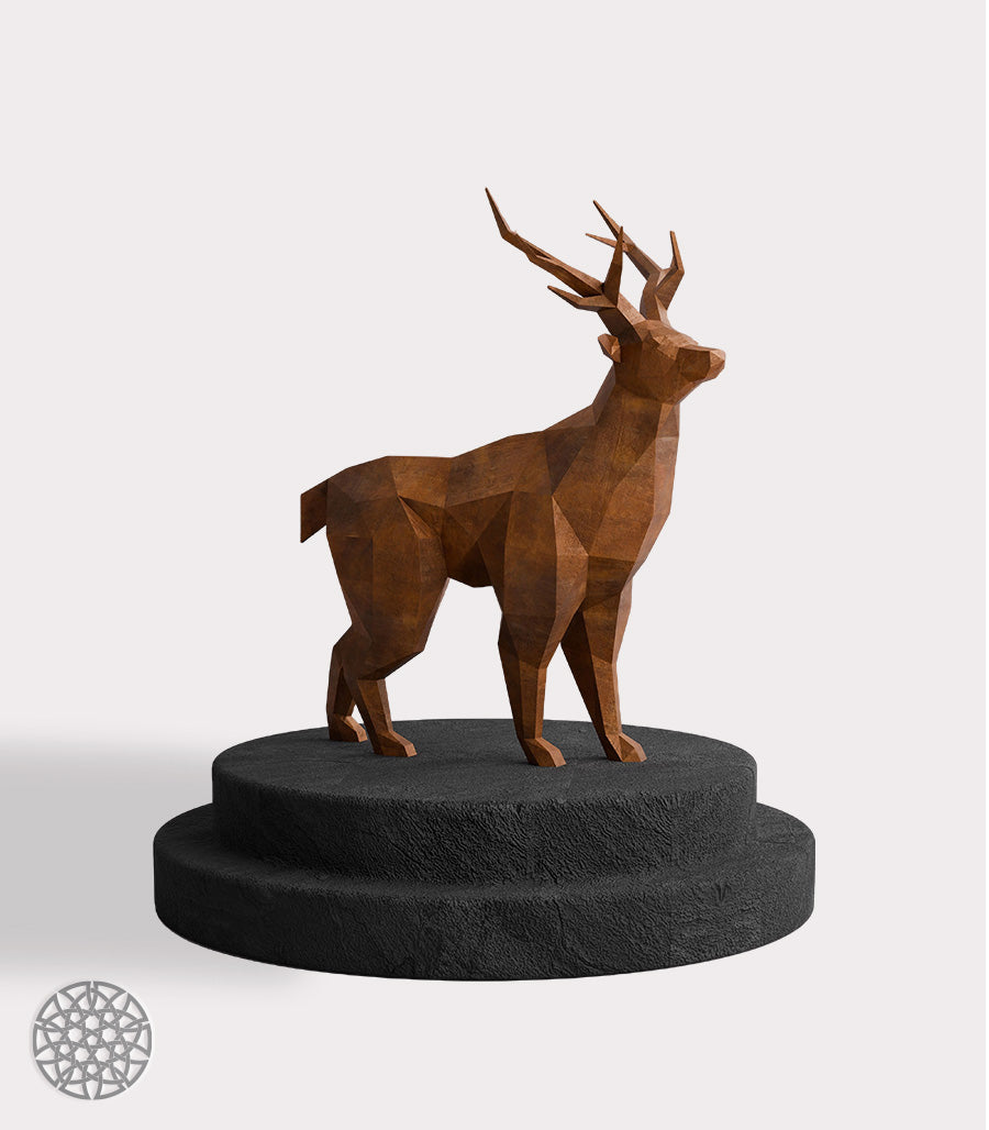Sculpture Métallique Cerf en Acier Corten – Design Low Poly & Polygone