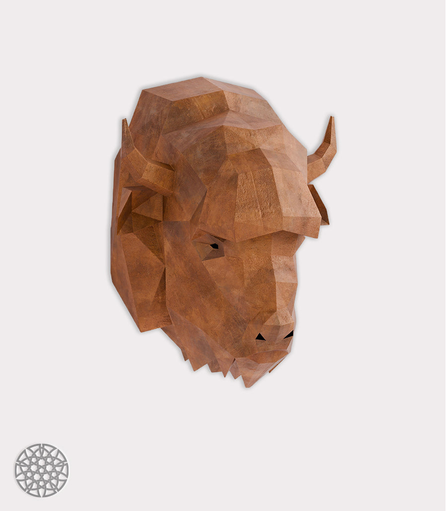 Trophée Murale Bison Low Poly en Acier Corten