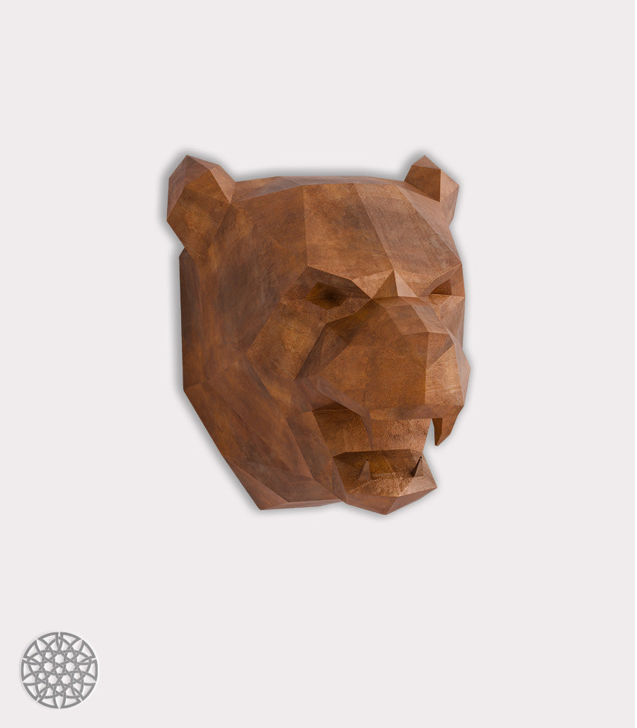 Trophée Murale Ours Low Poly en Acier Corten