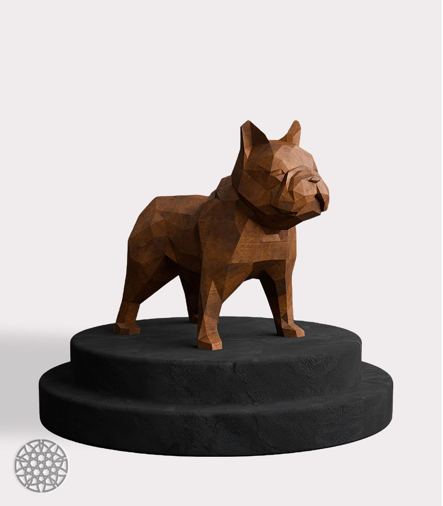 Statue Bouledogue Low Poly en Acier Corten