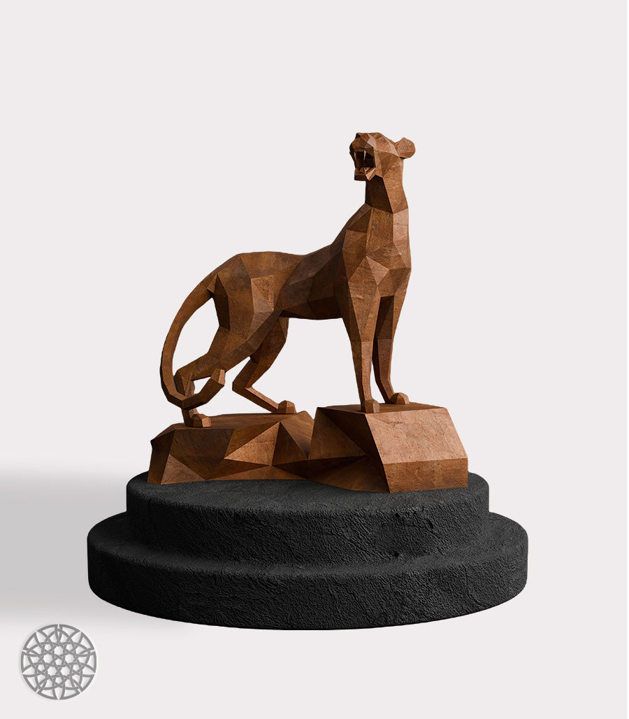 Sculpture Métallique Guépard Rugissant en Acier Corten