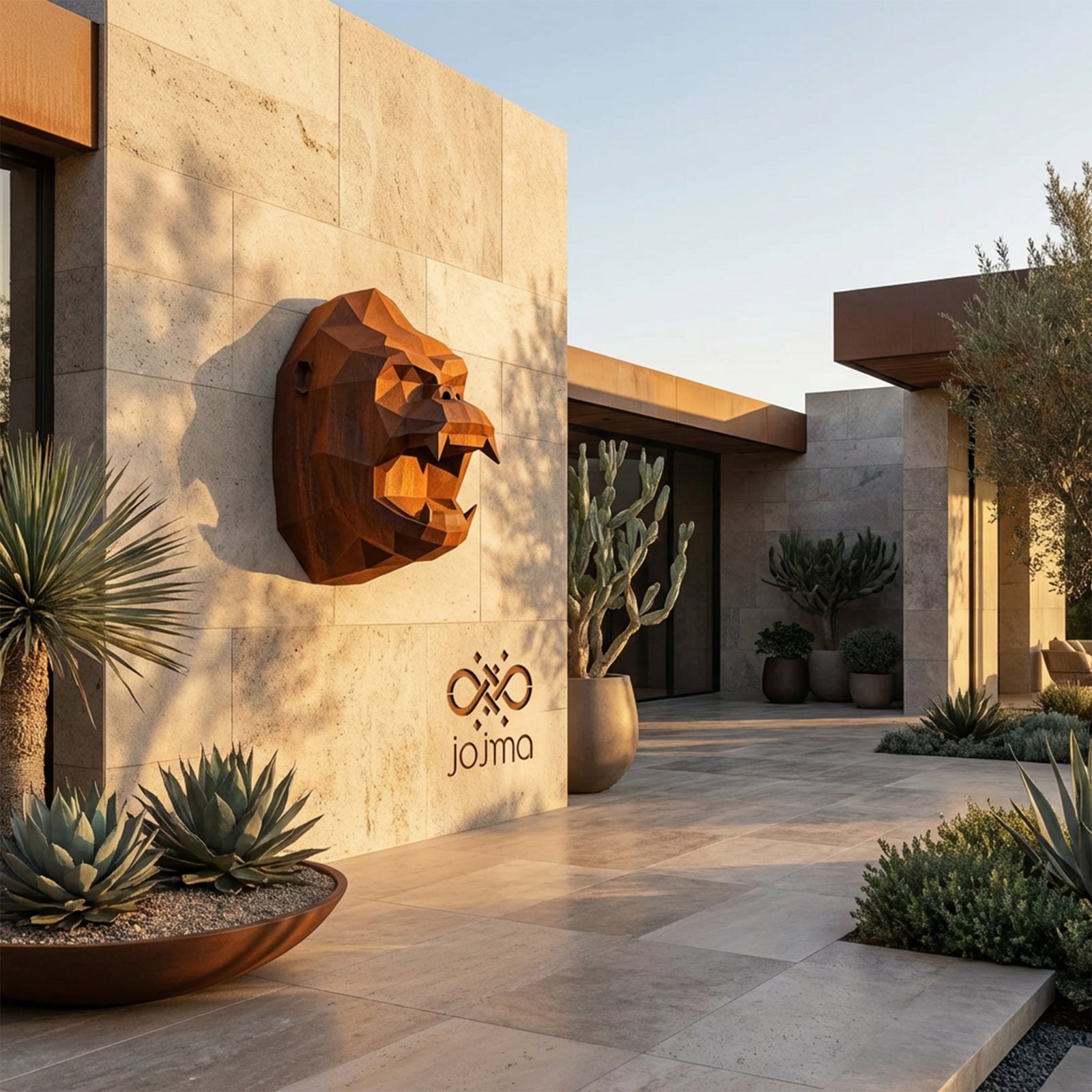 Sculpture Tête de Gorille Design Géométrique