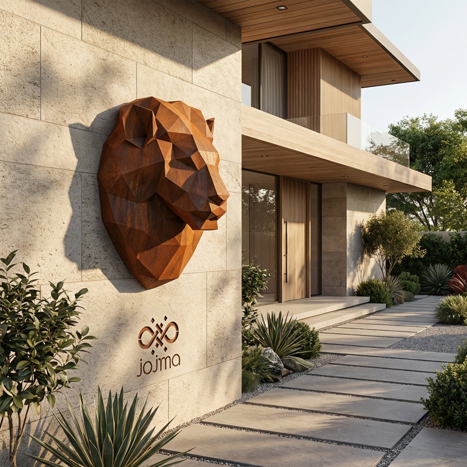 Sculpture Tête de Lion Géométrique