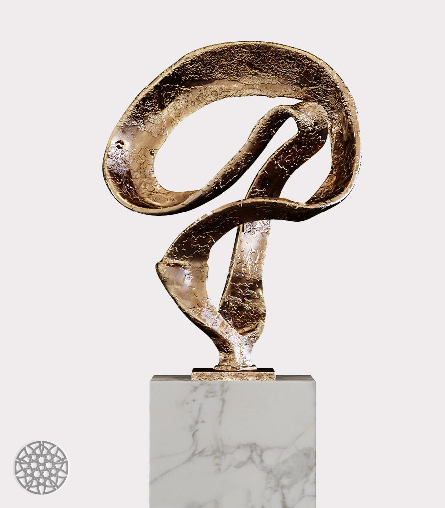 Sculpture Abstraite en Laiton sur Socle en Marbre – Fusion Élégante