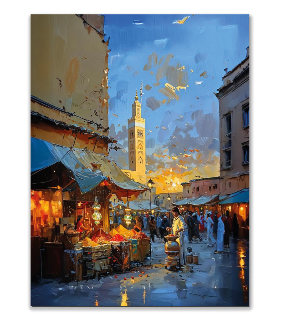 Tableau Décoratif Marocain - Ambiance de Souk au Coucher du Soleil