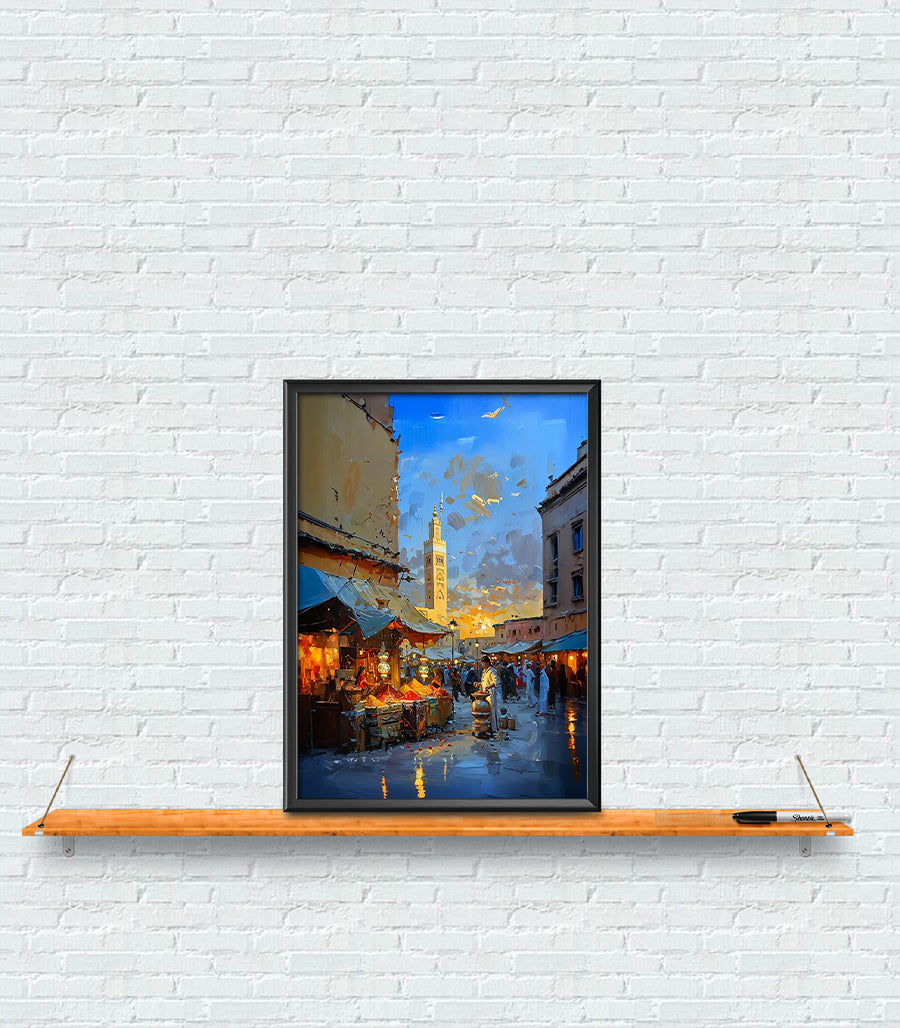 Tableau Décoratif Marocain - Ambiance de Souk au Coucher du Soleil
