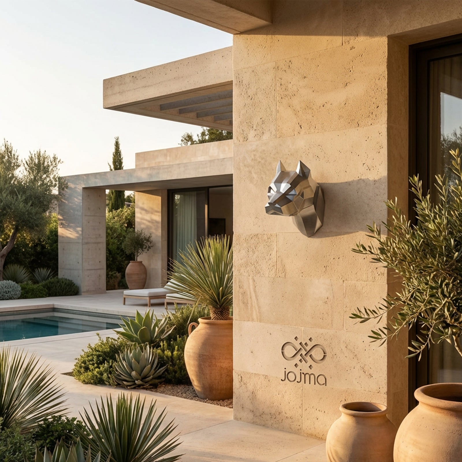 Sculpture Tête de Pitbull Géométrique Contemporain