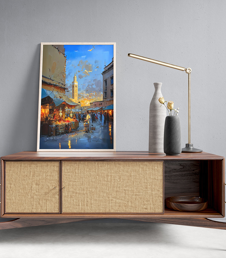 Tableau Décoratif Marocain - Ambiance de Souk au Coucher du Soleil