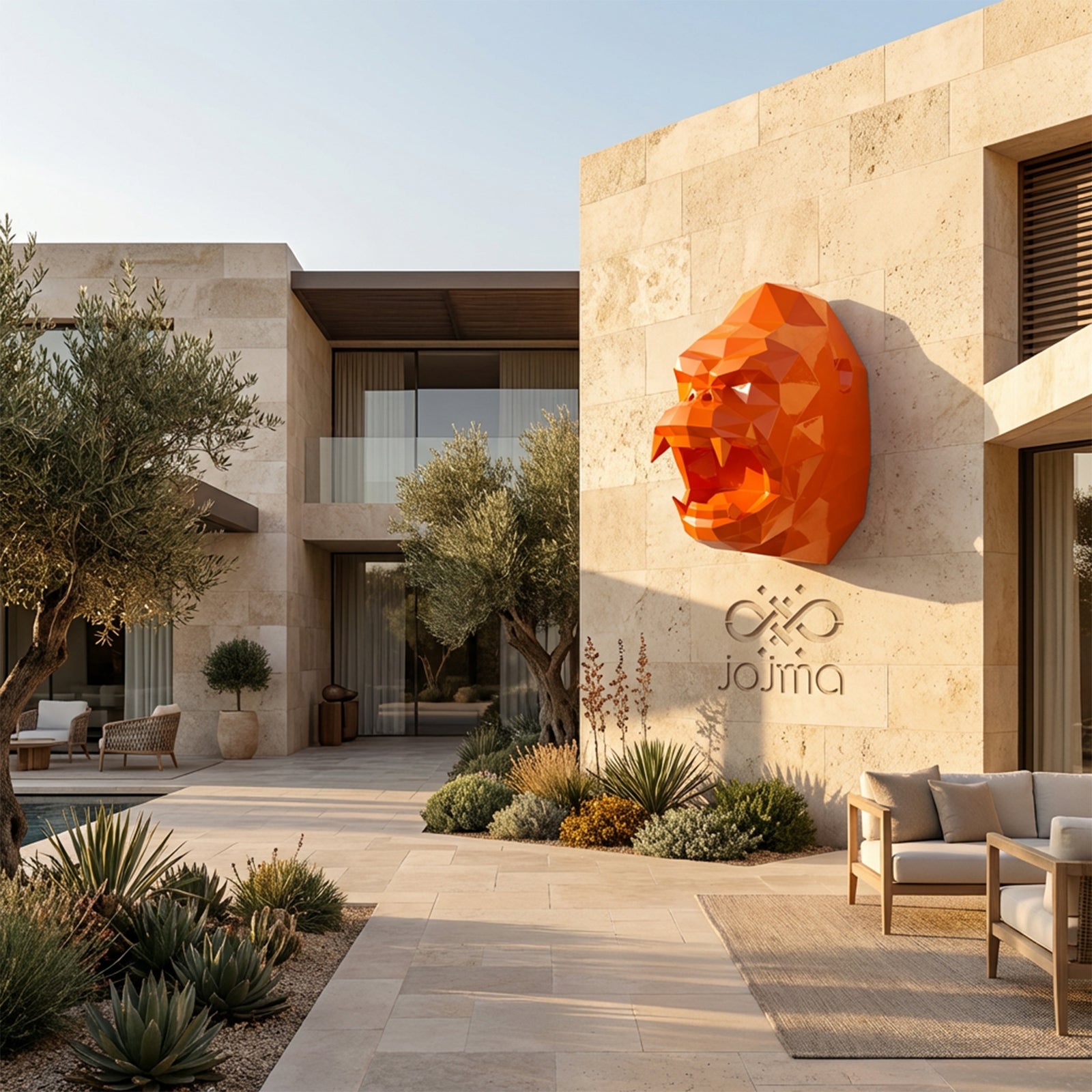 Sculpture Tête de Gorille Design Géométrique