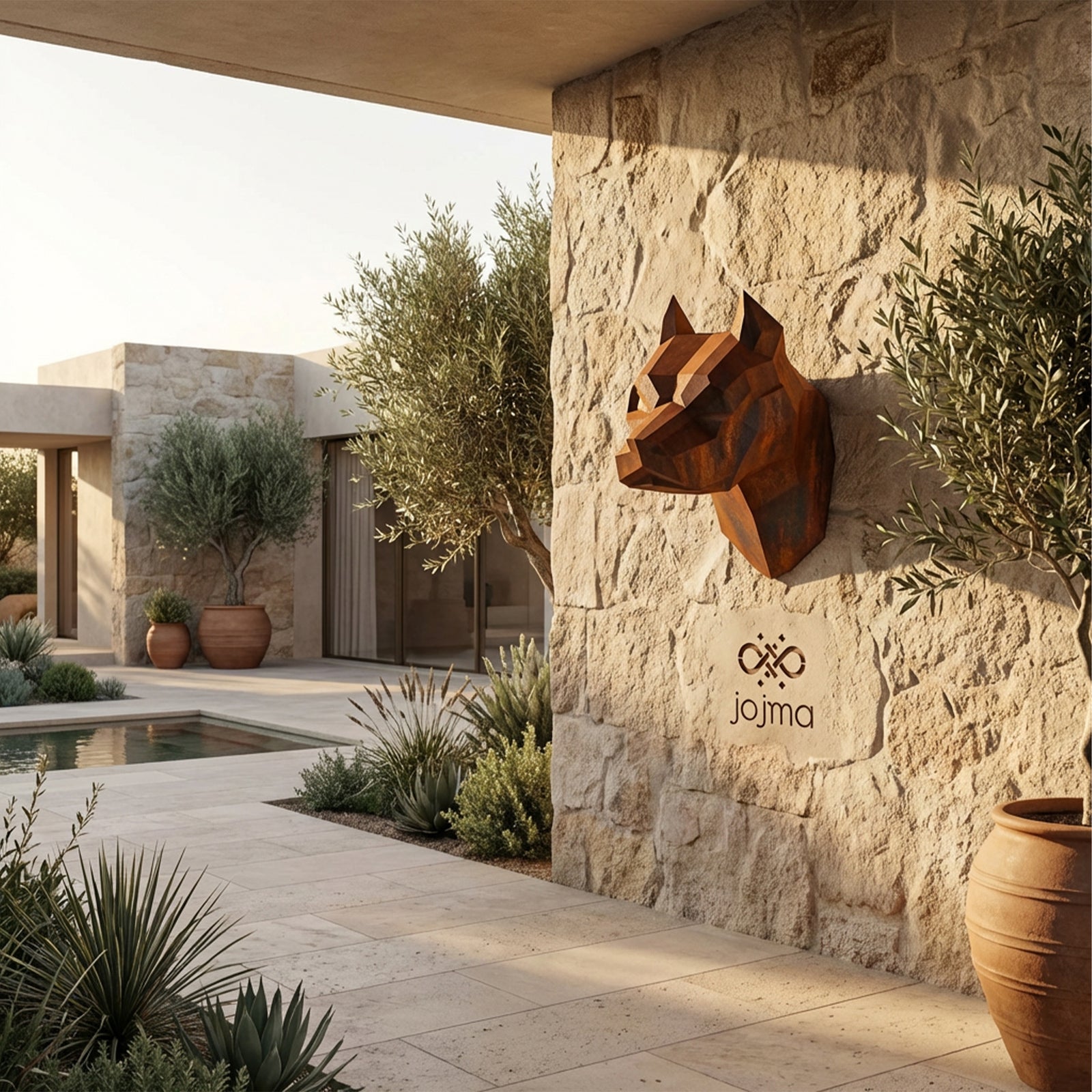 Sculpture Tête de Pitbull Géométrique Contemporain