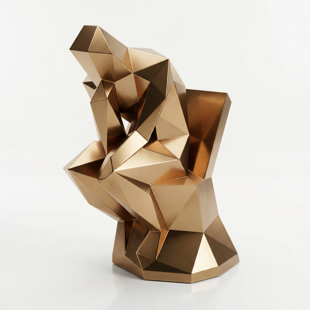 Grande Sculpture Abstrait  Le Penseur En Inox Effet Bronze