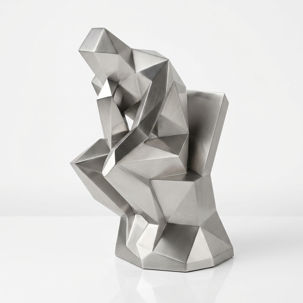 Grande Sculpture Abstrait  Le Penseur En Inox