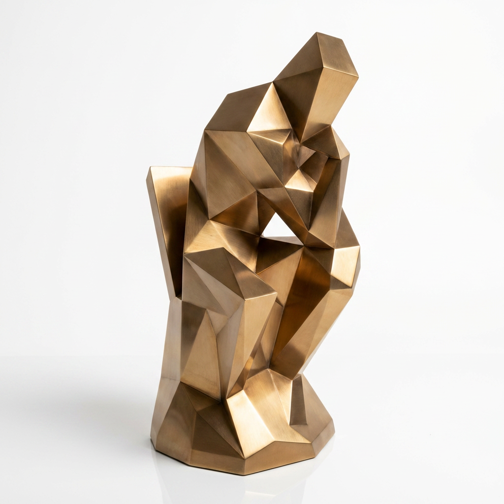 Grande Sculpture Abstrait  Le Penseur En Inox Effet Bronze