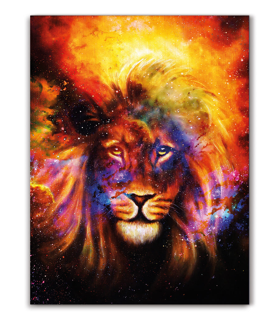 Tableau Décoratif Holistique Lion Cosmique - Design 3D en Impression sur Velours