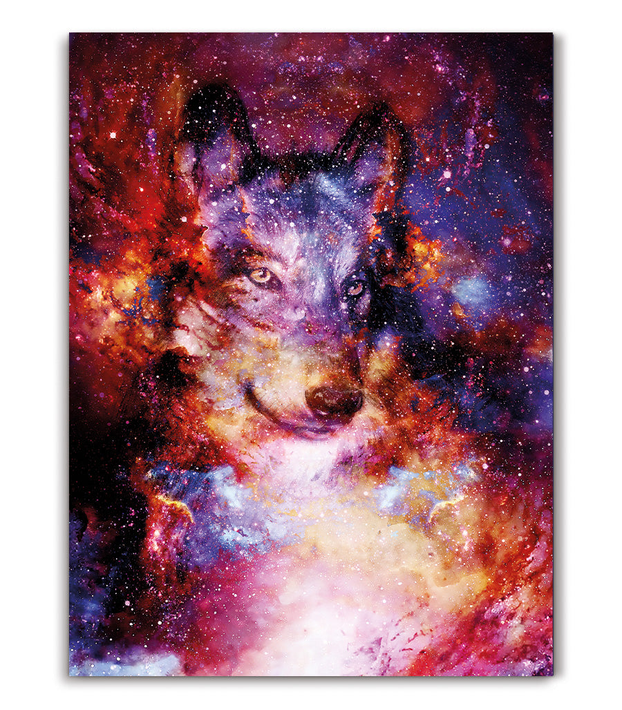 Tableau Décoratif Holistique Loup Galactique - Design 3D en Impression sur Velours