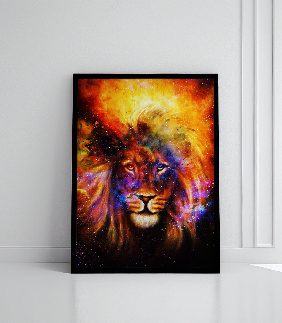 Tableau Décoratif Holistique Lion Cosmique - Design 3D en Impression sur Velours