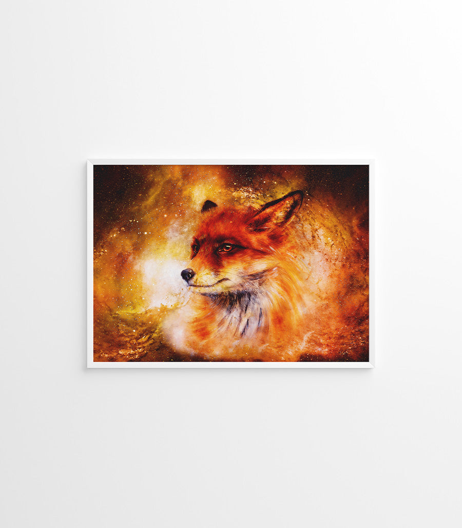 Tableau Décoratif Holistique Renard du Cosmos - Design 3D en Impression sur Velours