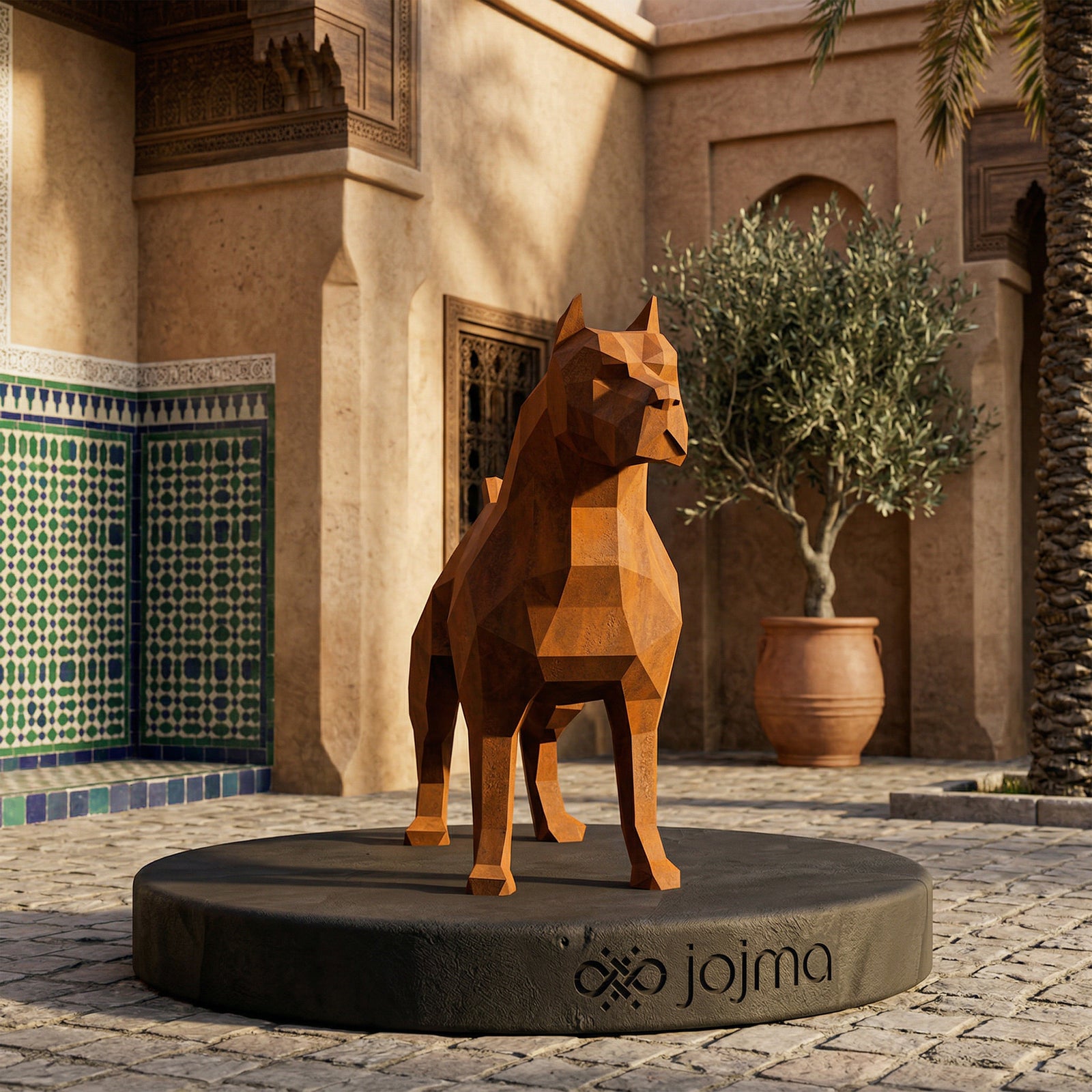 Sculpture Pitbull Polygone En Corten