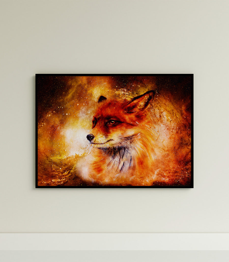 Tableau Décoratif Holistique Renard du Cosmos - Design 3D en Impression sur Velours