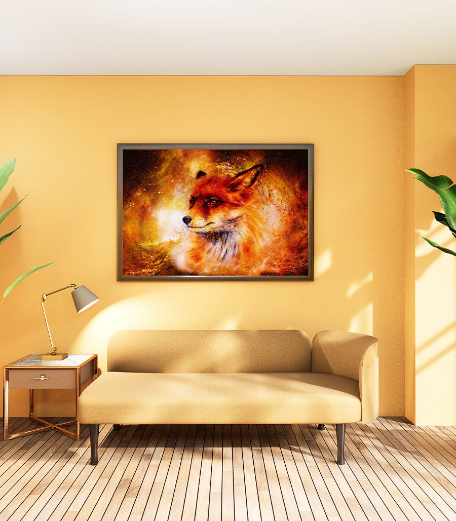 Tableau Décoratif Holistique Renard du Cosmos - Design 3D en Impression sur Velours
