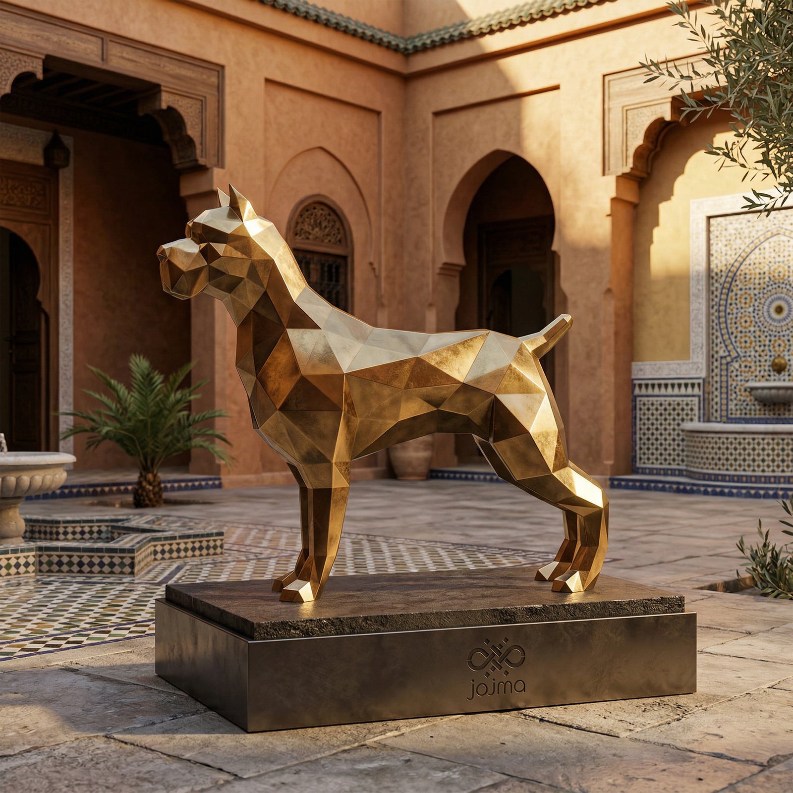 Sculpture Pitbull Polygone En Inox Effet Bronze