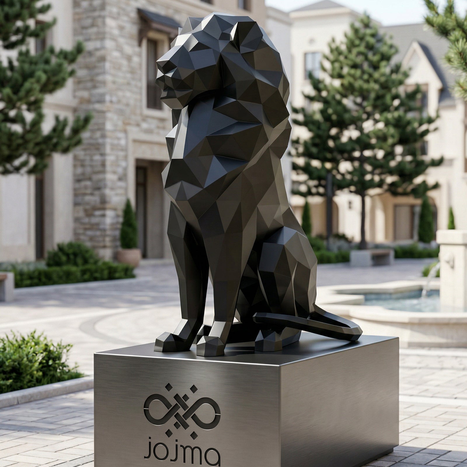 Sculpture Lion Assis Polygone