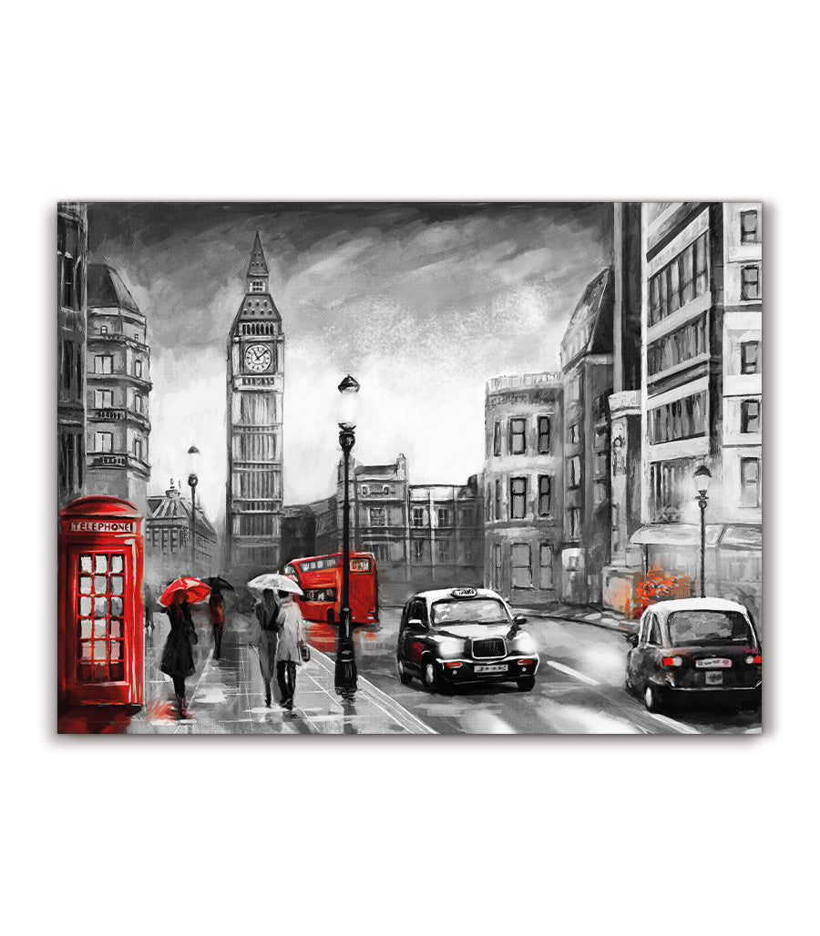 Tableau Scène Urbaine Londres sous la Pluie