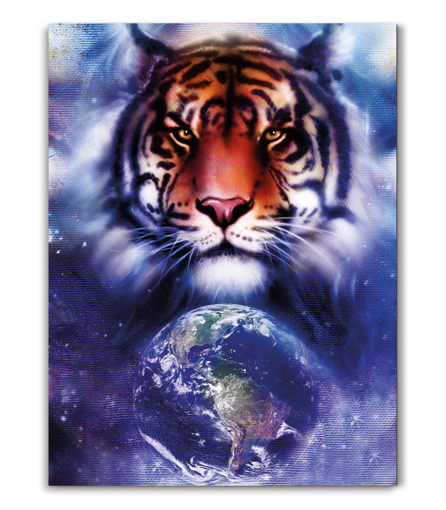 Tableau Décoratif Holistique Tigre Cosmique - Design 3D en Impression sur Velours