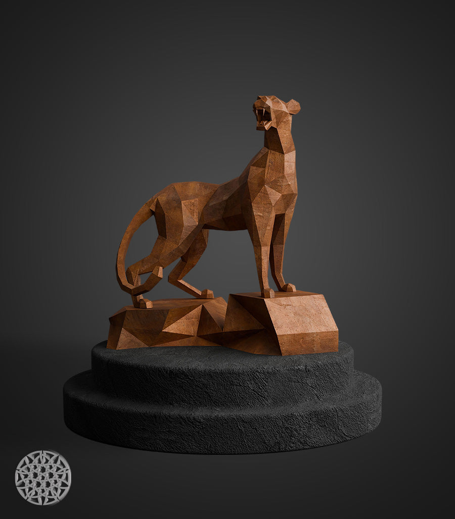 Sculpture Métallique Guépard Rugissant en Acier Corten