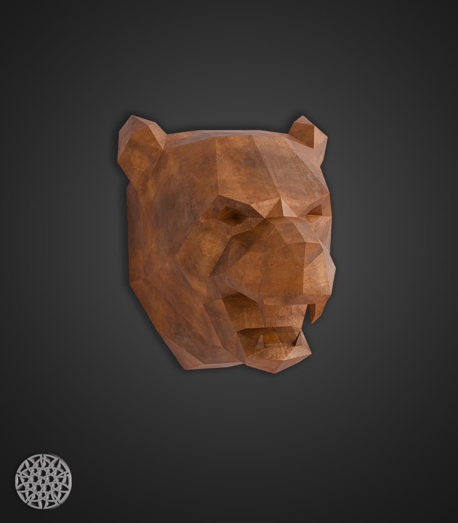 Trophée Murale Ours Low Poly en Acier Corten