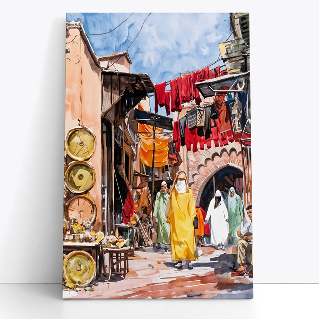 Tableau Décoratif Marocain - Marché Vibrant de Marrakech