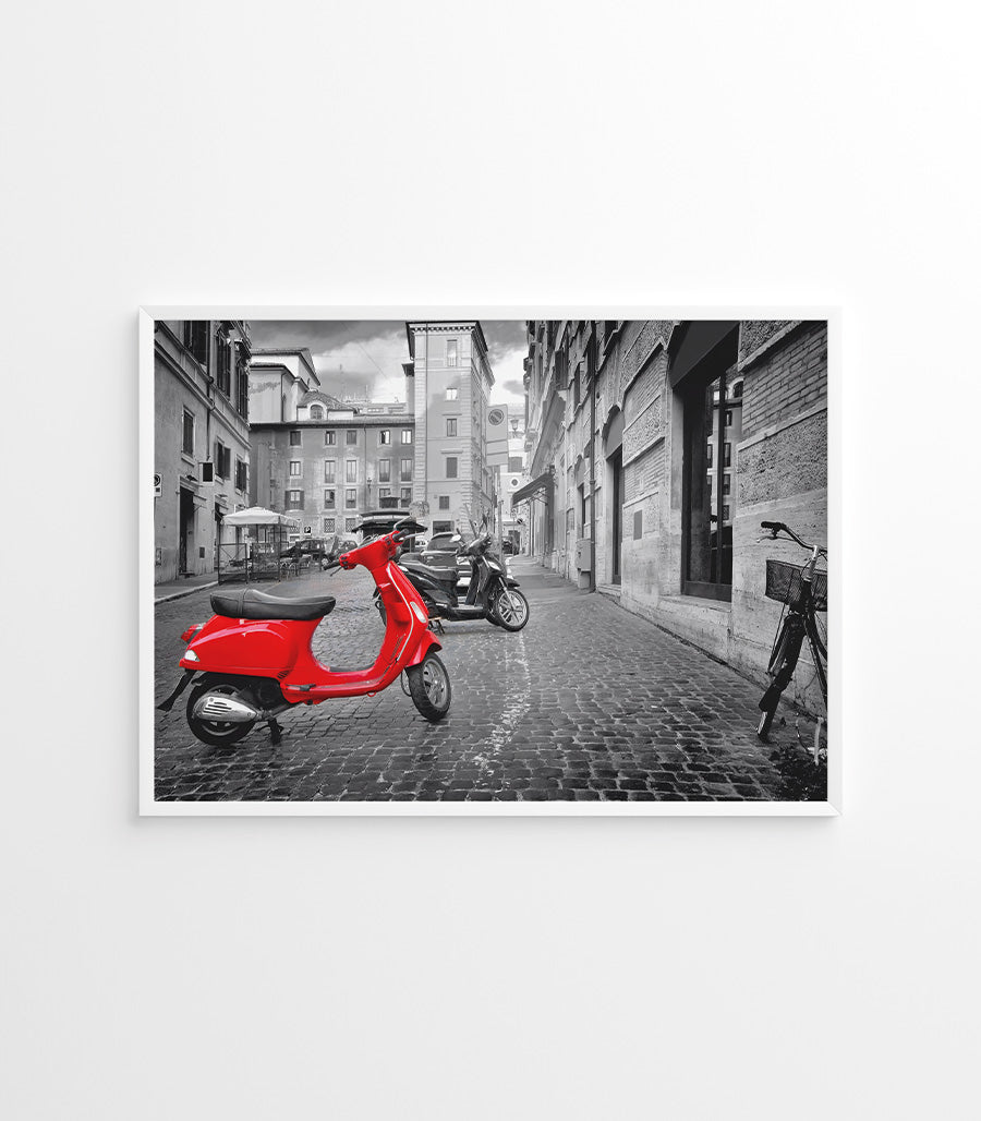 Tableau Vespa Rouge dans une Rue Italienne