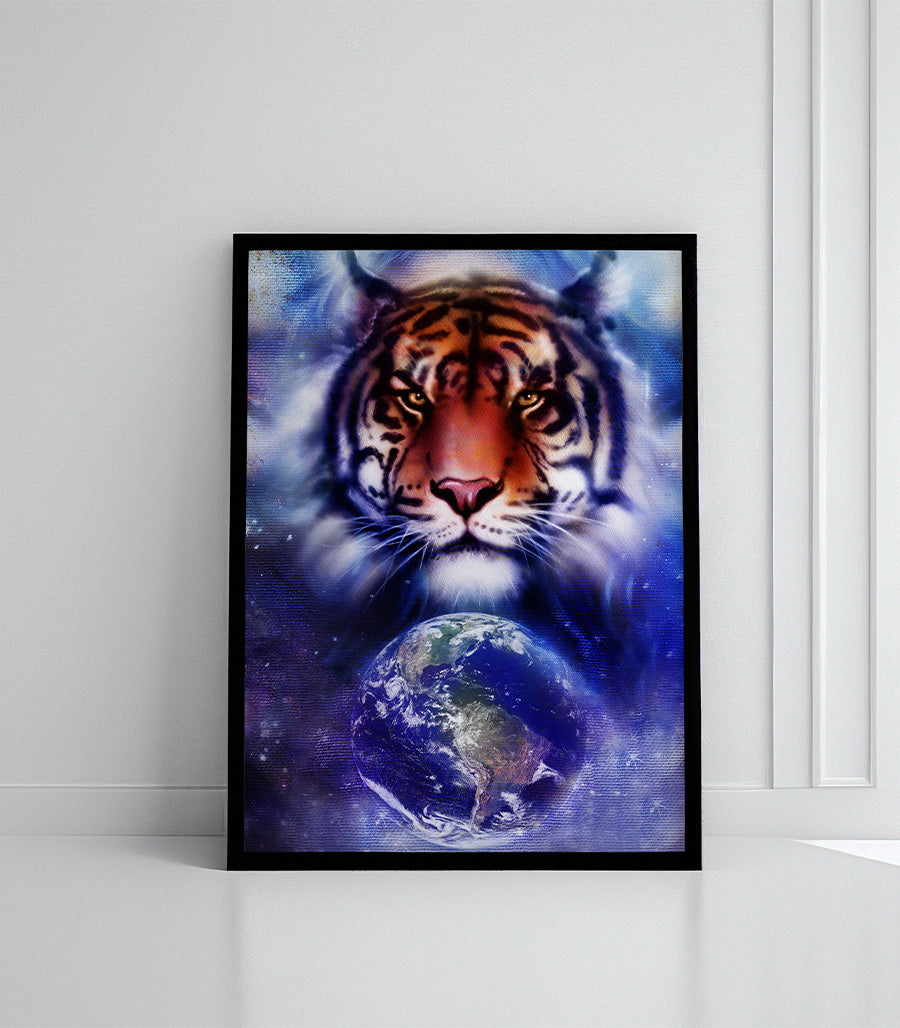 Tableau Décoratif Holistique Tigre Cosmique - Design 3D en Impression sur Velours