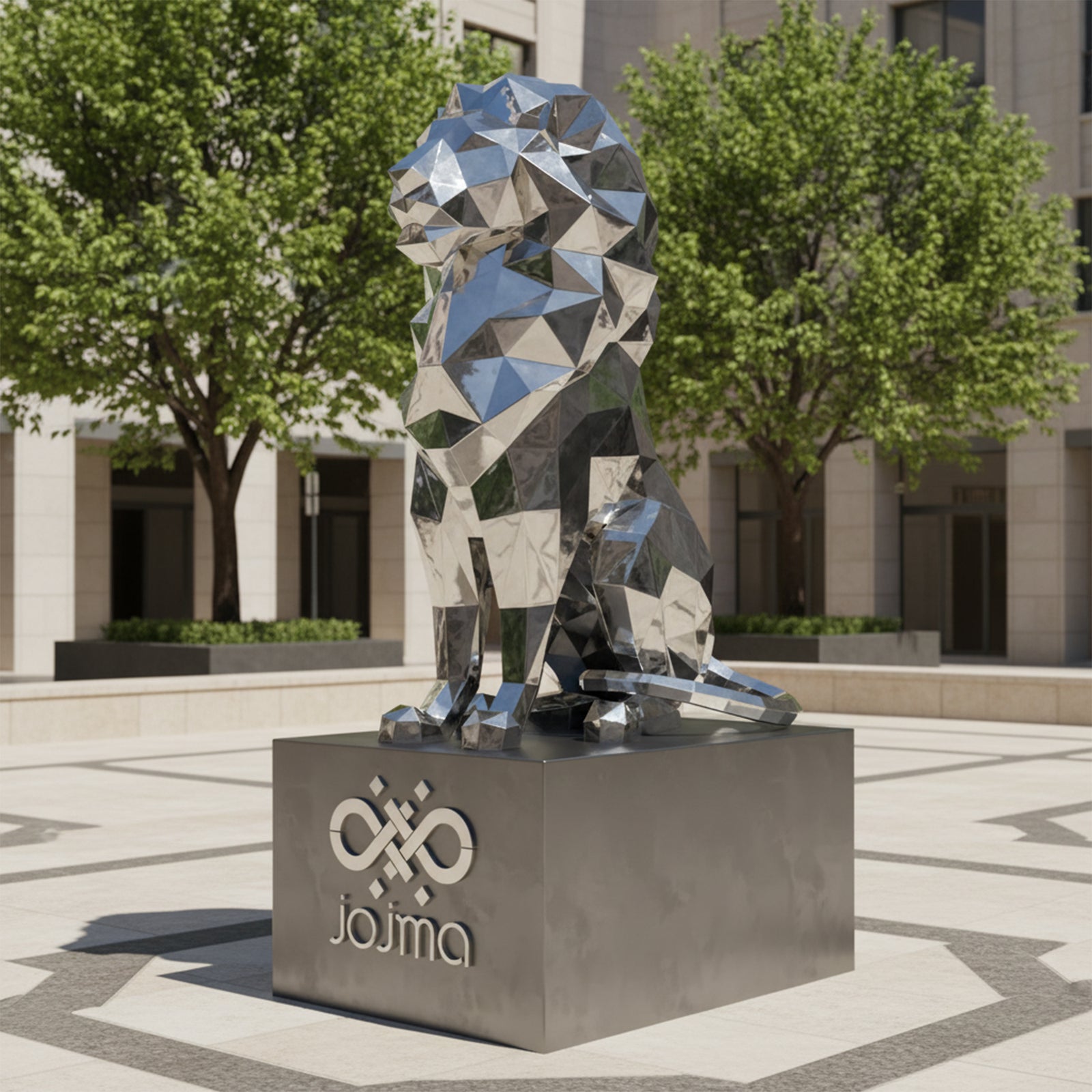 Sculpture Lion Assis Polygone