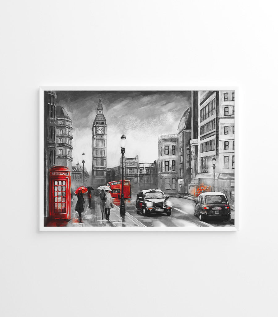 Tableau Scène Urbaine Londres sous la Pluie