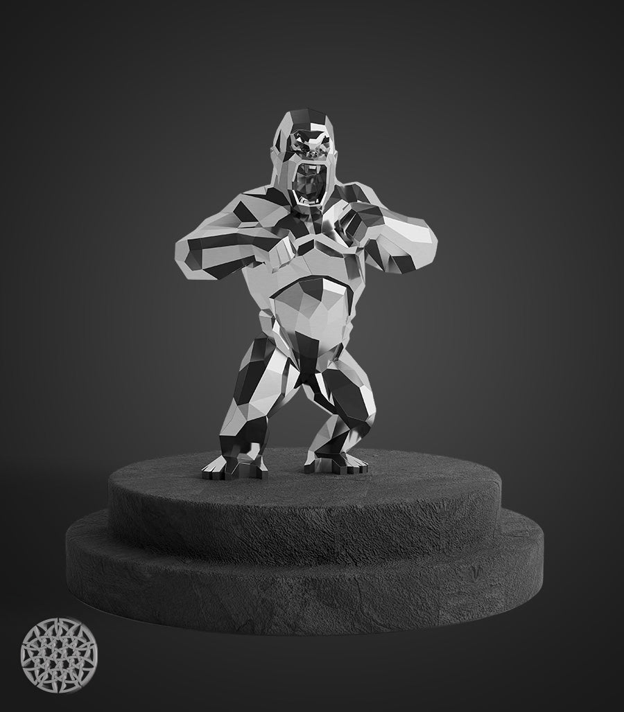 Sculpture Métallique Gorille Rugissant Low Poly en Inox