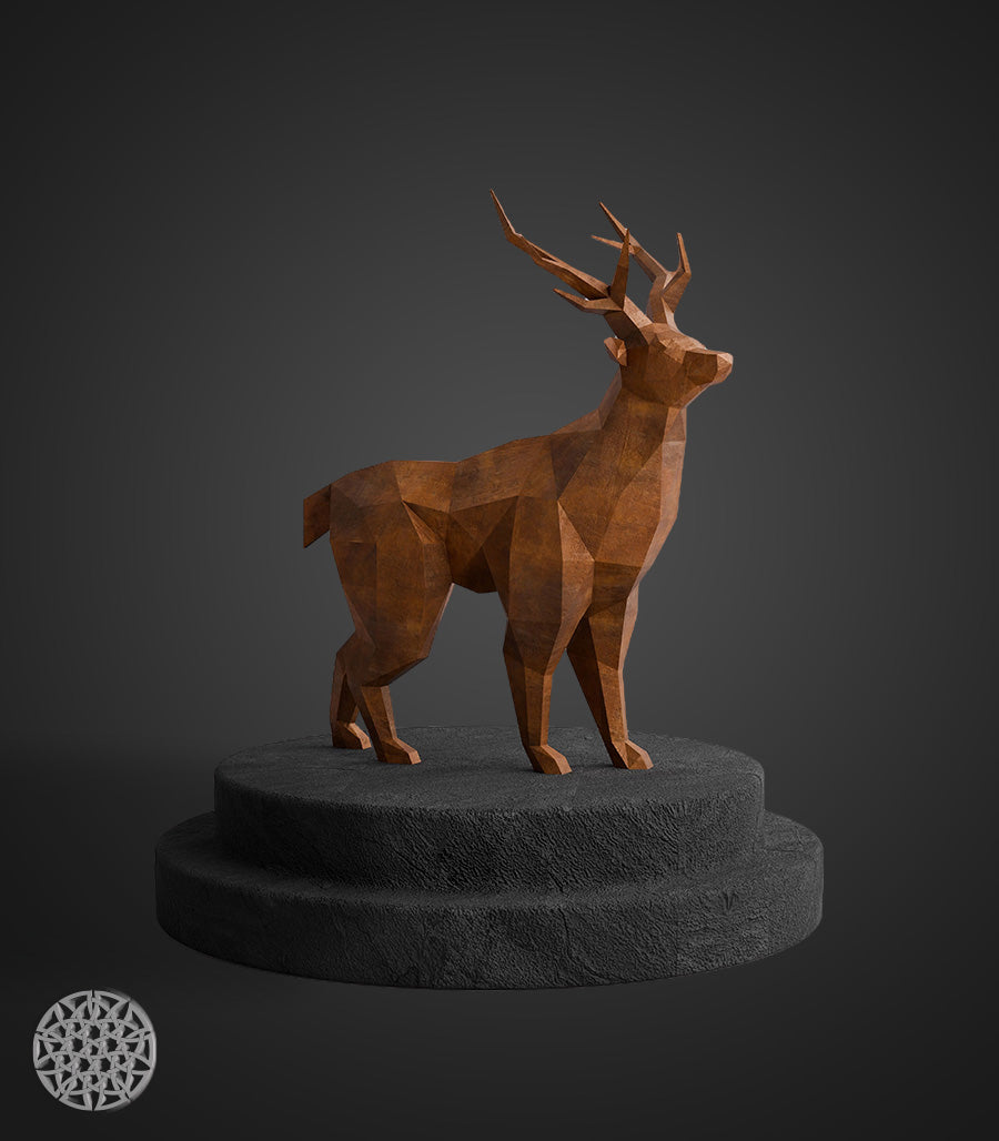 Sculpture Métallique Cerf en Acier Corten – Design Low Poly & Polygone
