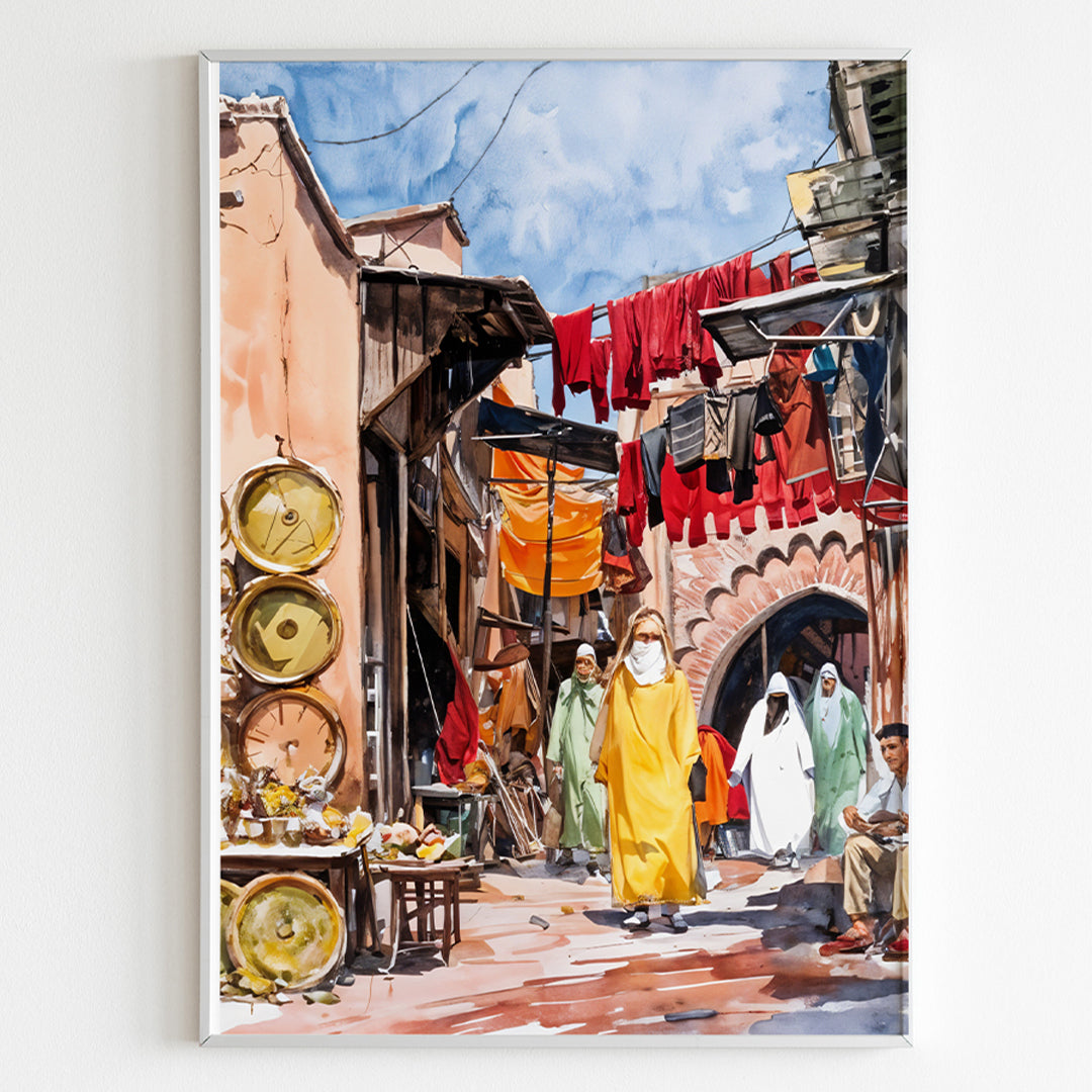 Tableau Décoratif Marocain - Marché Vibrant de Marrakech
