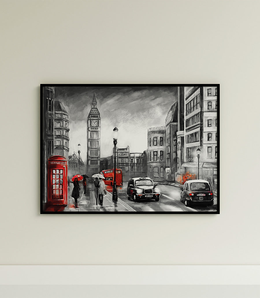 Tableau Scène Urbaine Londres sous la Pluie