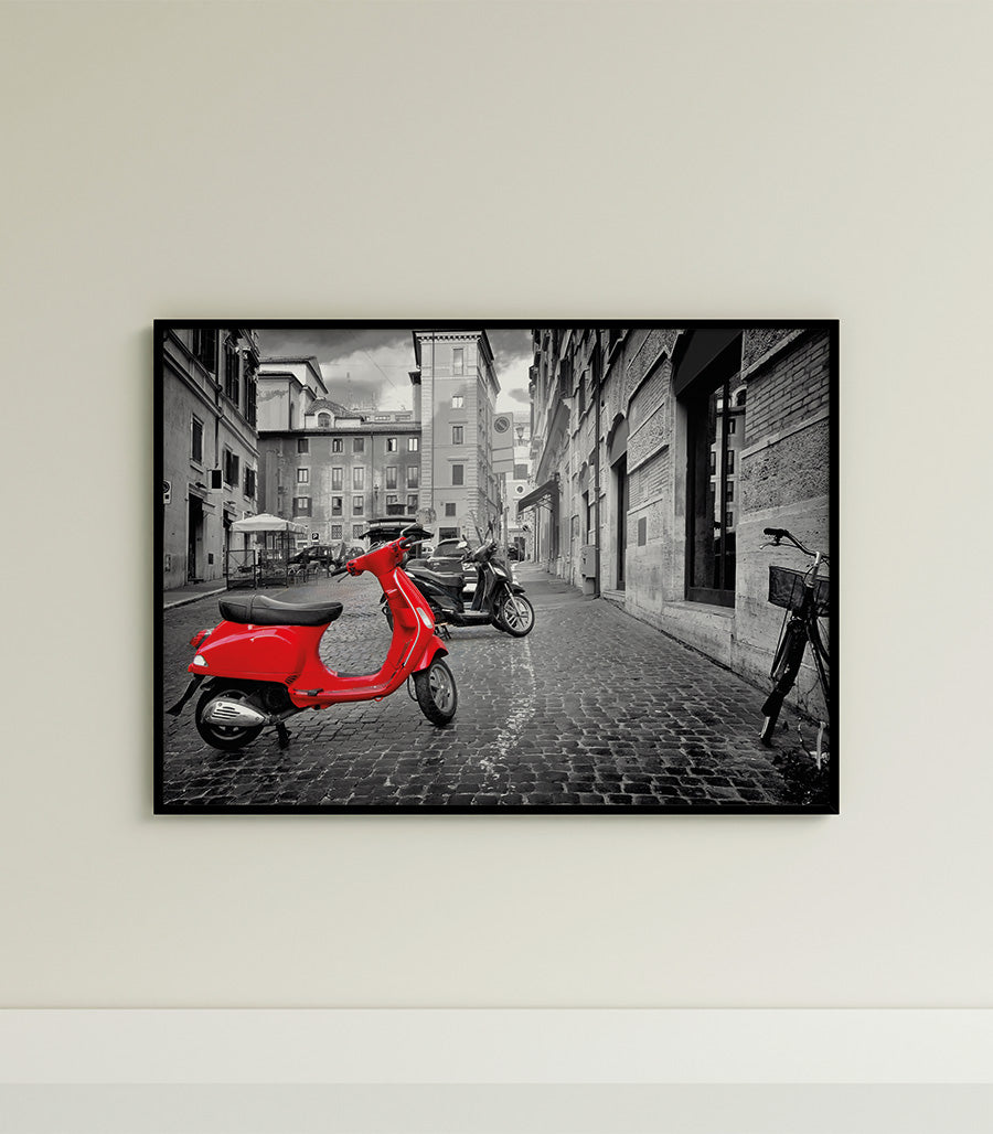 Tableau Vespa Rouge dans une Rue Italienne