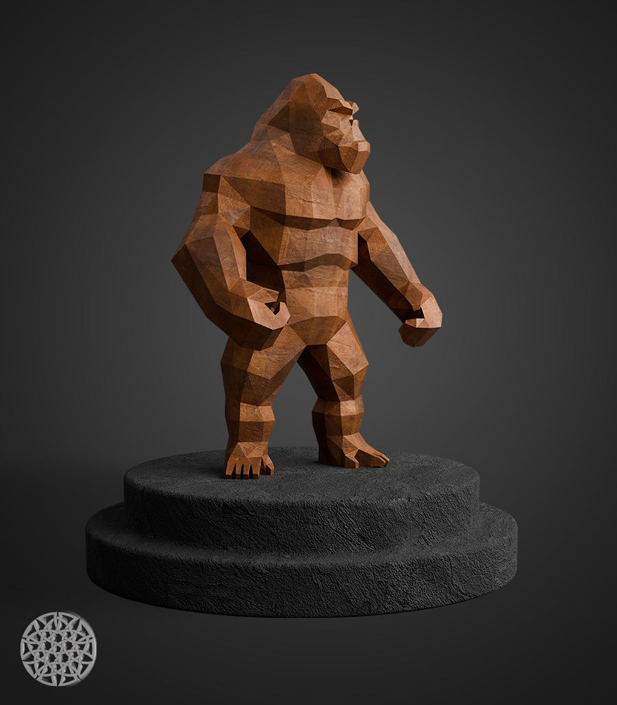 Sculpture Métallique Gorille Rugissant en Acier Corten – Design Low Poly