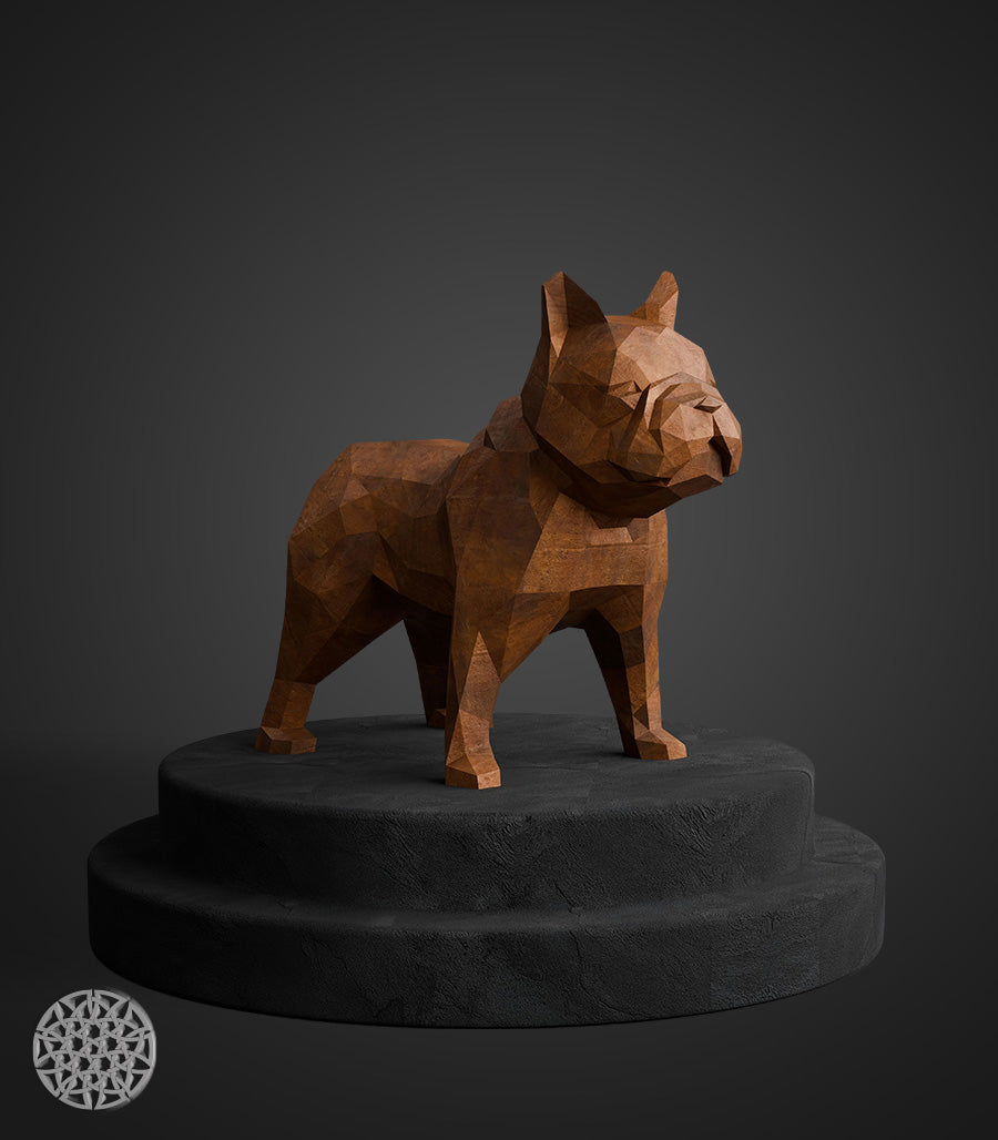 Statue Bouledogue Low Poly en Acier Corten