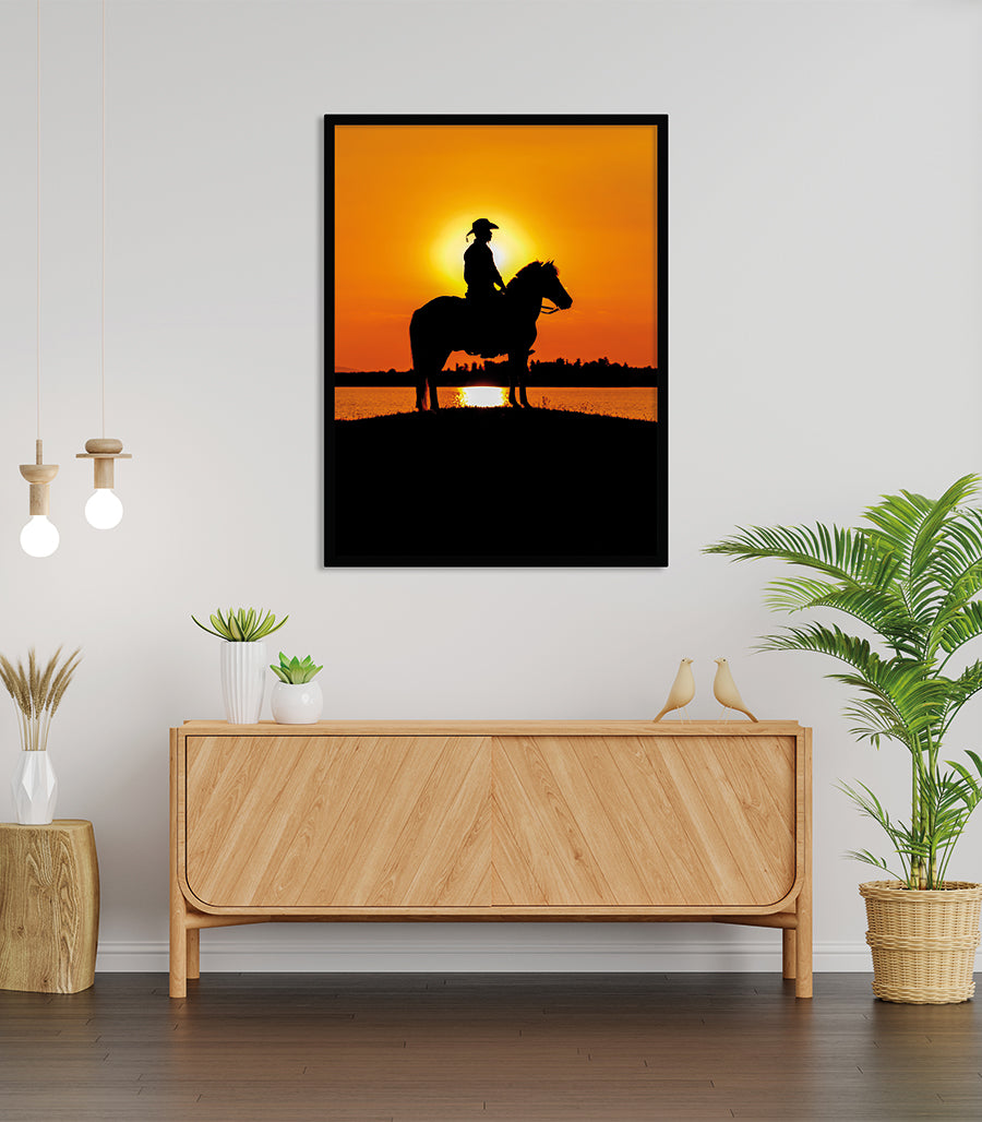 Tableau Décoratif  Cavalier au Coucher de Soleil
